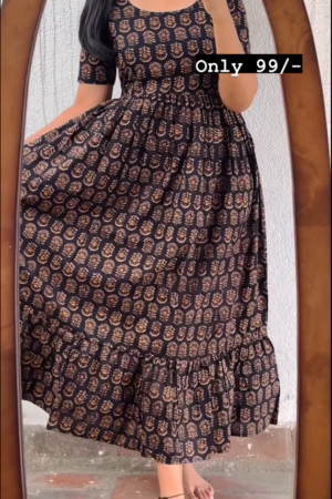 Brown Color Ruffle Design Cotton Dress