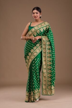 Bottle Green Zardosi Crepe Saree