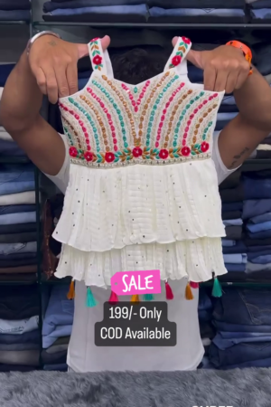 White Color Embroidered Plazzo Suit For Kids On Sale