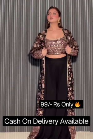 3 Piece Koti Style Stitched Rayon Shrug With Georgette Skirt Fancy Indo-Western Suit For Women