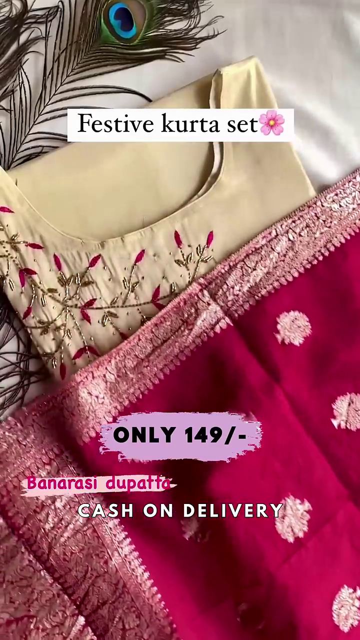 Festival Kurta Set With Two Color Banarashi Dupatta - Image 2