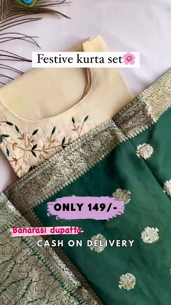 Festival Kurta Set With Two Color Banarashi Dupatta - Image 4