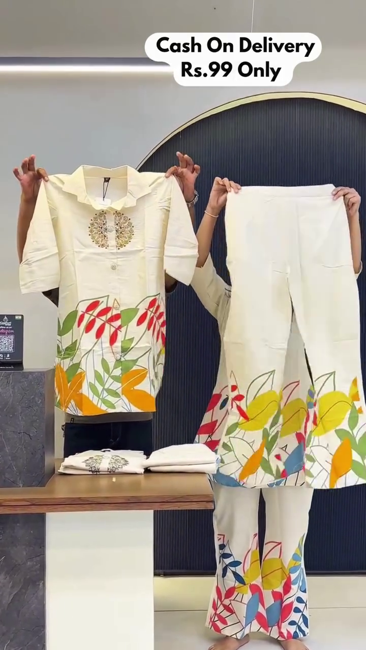 Printed Pure Cotton Tunic & Trousers Co-ords