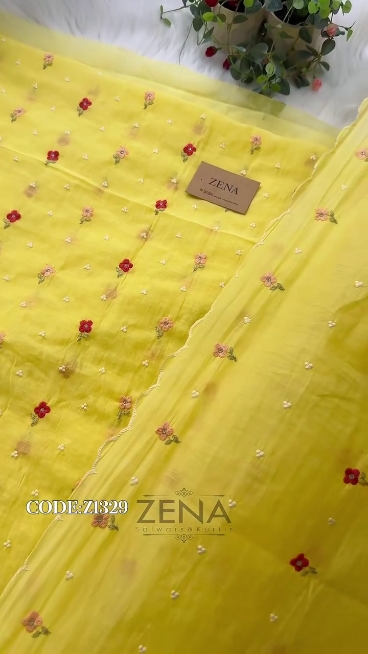 Signature Unstitched Suit 💛 Premium Mul Chanderi Embroidered Unstitched Suit – Redefining Ethnic Elegance - Image 6