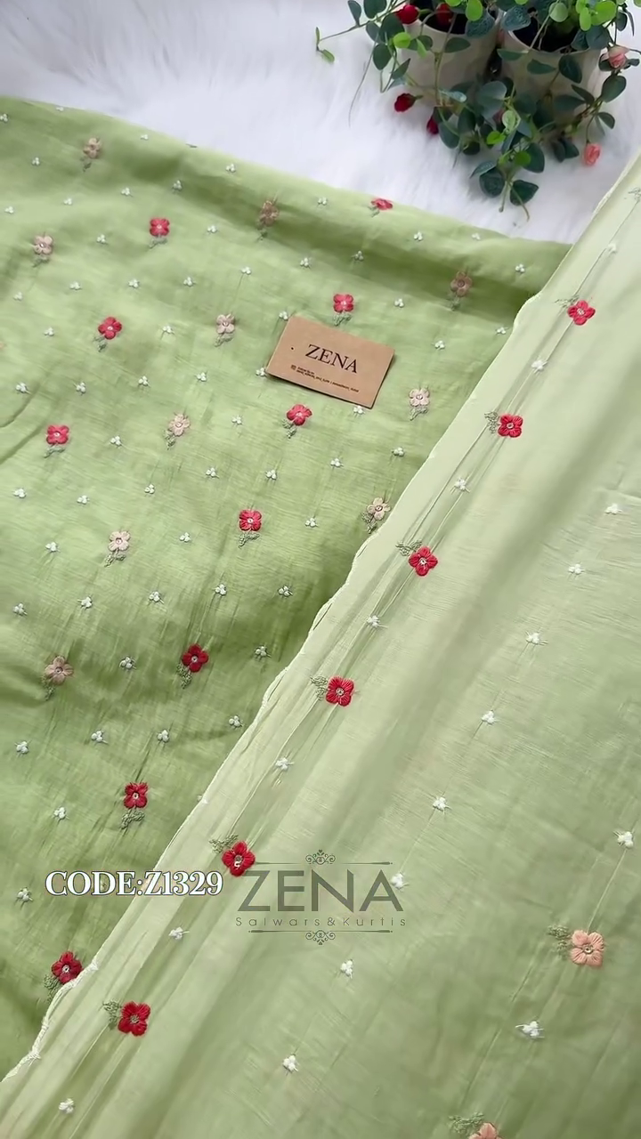 Signature Unstitched Suit 💛 Premium Mul Chanderi Embroidered Unstitched Suit – Redefining Ethnic Elegance - Image 4