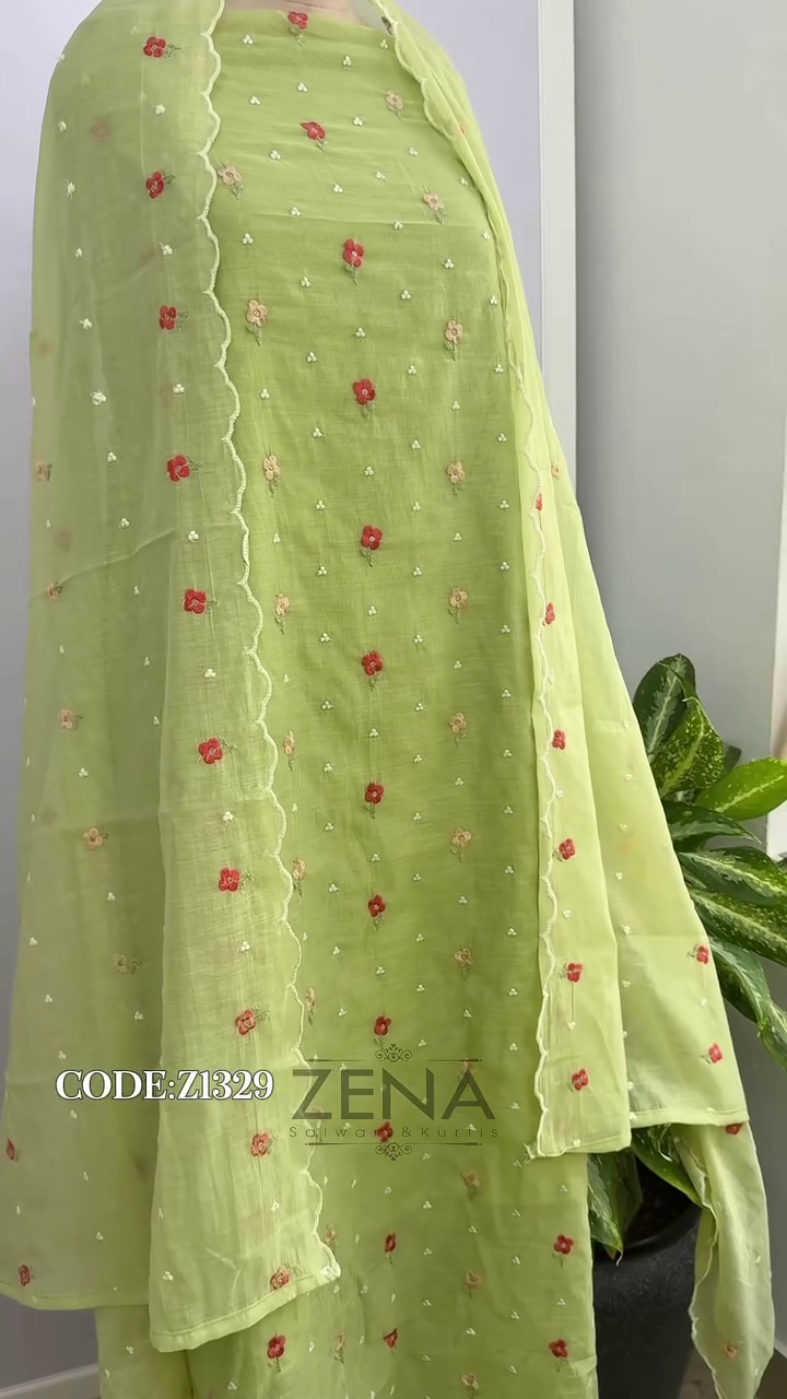 Signature Unstitched Suit 💛 Premium Mul Chanderi Embroidered Unstitched Suit – Redefining Ethnic Elegance