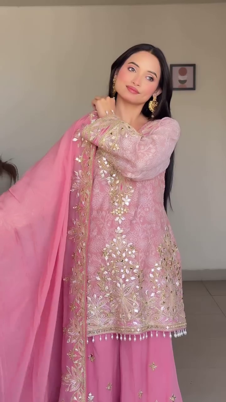 Women's Embroidery Sequence Work Sharara Set - Image 4